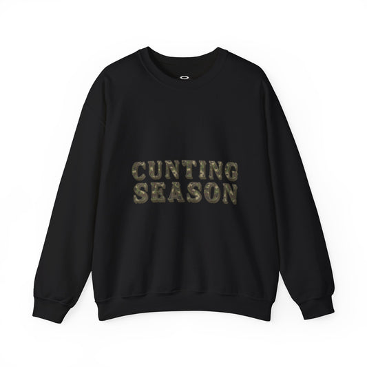 Crewneck Sweatshirt - Funny Hunting Joke 'C*nting Season' Camo Font Ironic Tee